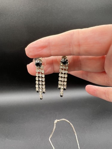 Vintage Black/Clear Rhinestone Necklace And Earring Set - Picture 8 of 10