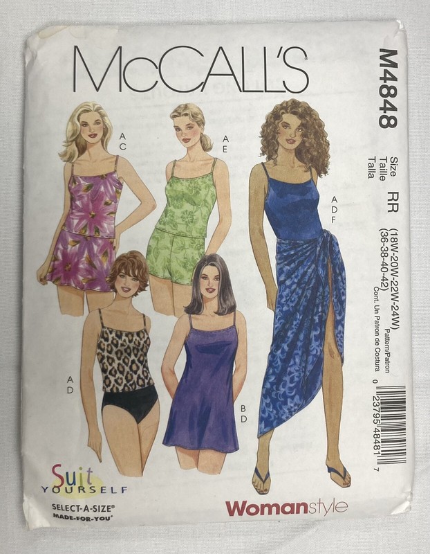 McCall’s Women's Tops, Swimdress, Skirt, Briefs, Sarong patterns, Size RR, #4848
