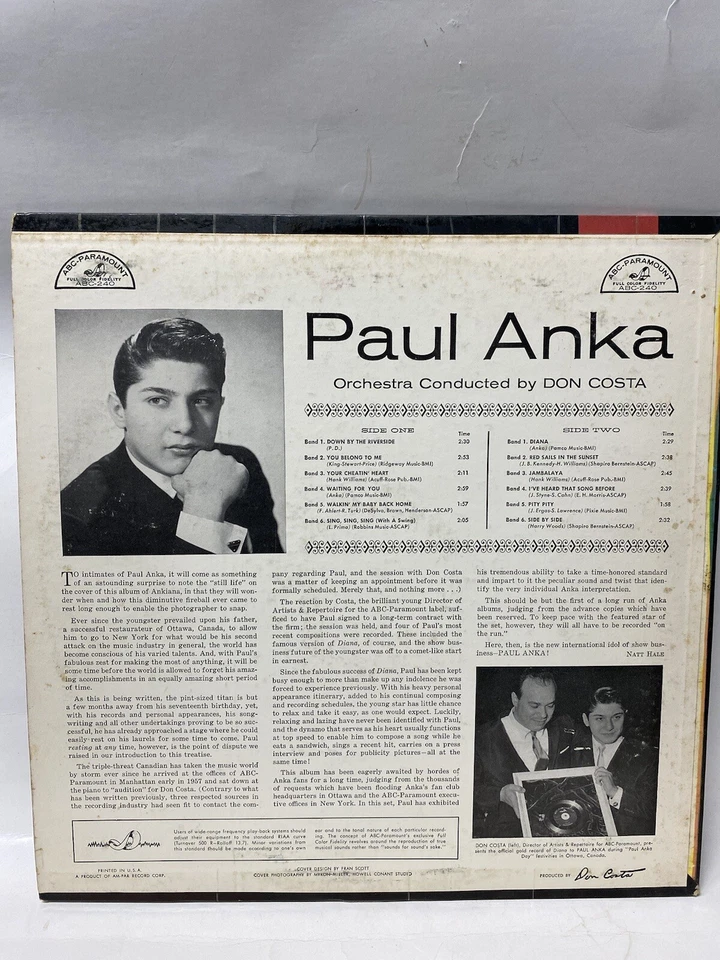 Paul Anka - Paul Anka (LP, Album, Mono) 1958 ABC Paramount Jazz Rock Pop VG+ Foto 2 de 4