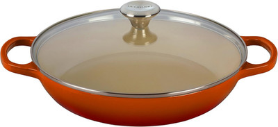 Le Creuset Enameled Cast Iron Buffet Casserole 3.5 Qt Flame Pan with Glass Lid