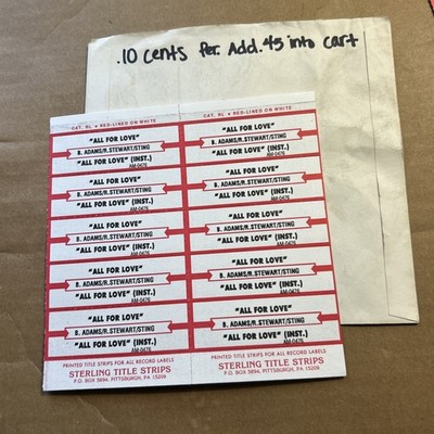 Bryan Adams Rod Stewart All For Love Lot Of 10 Jukebox Title Strips Sheet B3