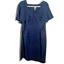 ASOS Navy Blue V-Neck Professional Short Sleeve Pockets Dress Size 14 Wedding