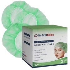 Medical Nation 21" Disposable Bouffant Caps Hair Net CASE OF 1000, Green ...