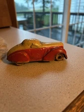 Vintage 1930's Sun Rubber Yellow & Red with White wheels Auburn Speedster 4”