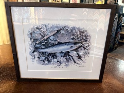 Vintage Signed Watercolor Print Fly Fishing Atlantic Salmon Arthur J Taylor 1987