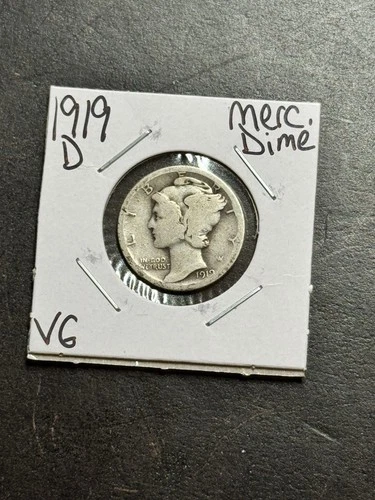 1919 D Mercury Silver Dime VG Very Good Better Date U.S. 10c Coin (Raw19186)