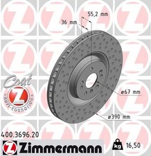 2x Bremsscheibe COAT Z ZIMMERMANN 400.3696.20 f&uuml;r MERCEDES W251 V251 W164 KLASSE