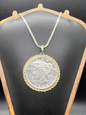 1926 Peace Dollar Anhänger Halskette Sterlingsilber 24'' flache Schlangenkette .925
