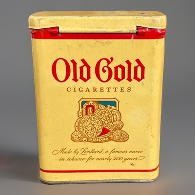 Vintage Old Gold Cigarette Tin EMPTY Pocket Canister P. Lorillard Match Striker
