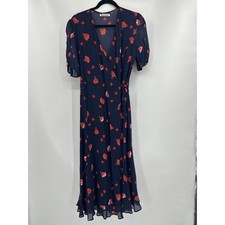 Reformation Napa Floral Wrap Midi Dress Navy Blue Cha Cha Large NWT