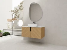 36" Wall-Mounted Bathroom Vanity White Ceramic Vessel Sink Artificial Stone Slab