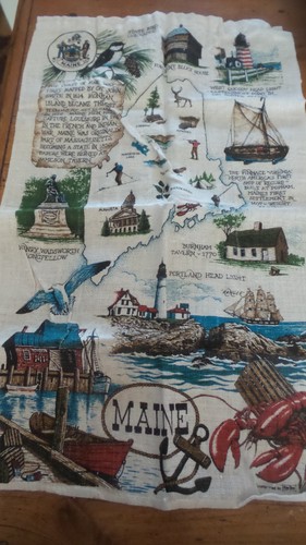 Vintage Linen KITCHEN Souvenir TOWEL, State of Maine