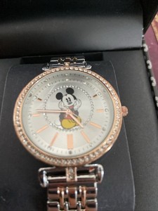 Disney Mickey Mouse Silver & Rose Adult Watch Crystal Diamonds Perfect Gift New