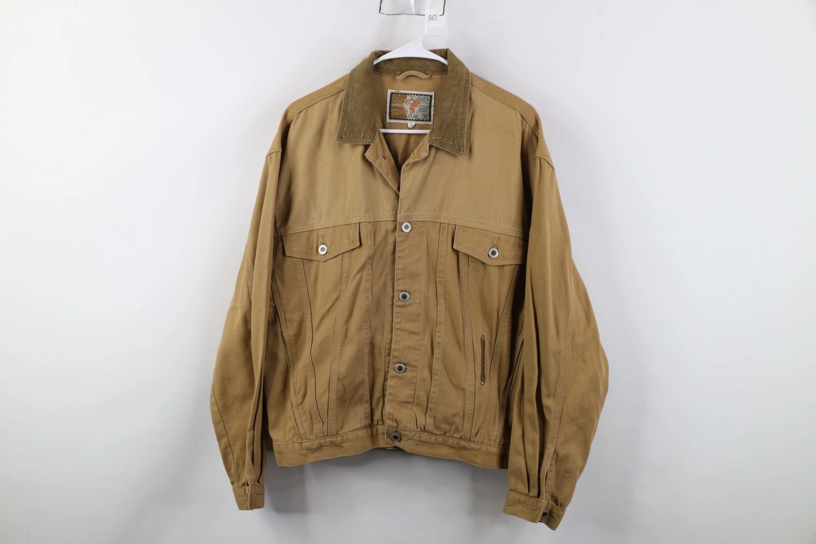 Vtg 90s Streetwear Mens Large Faded Pigment Dye Corduroy Collar Trucker Jacket