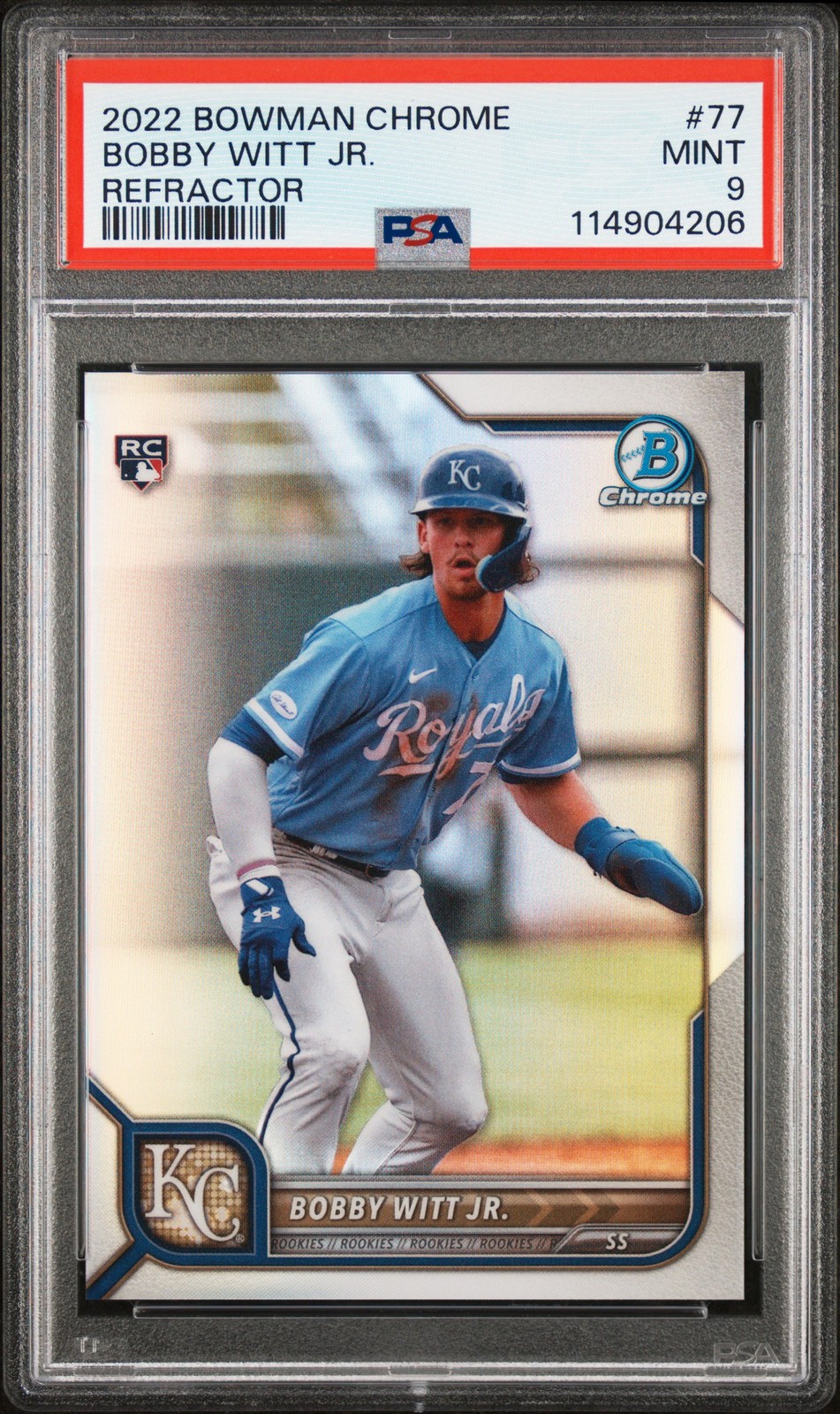 2022 BOWMAN CHROME REFRACTOR #77 BOBBY WITT JR. ROOKIE RC 423/499 PSA 9