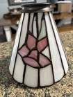 Tiffany Style Stained Glass Lamp Shade Bell Shaped Vintage Pink White Flower 6”