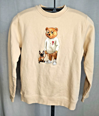Baron Filou Sweatshirt Pullover Size Small Beige Organic Cotton Bear Bulldog