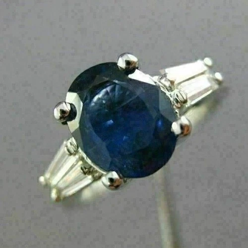 ESTATE LARGE 2.6CT DIAMOND & AAA KASHMIR SAPPHIRE 14K WHITE GOLD ENGAGEMENT RING