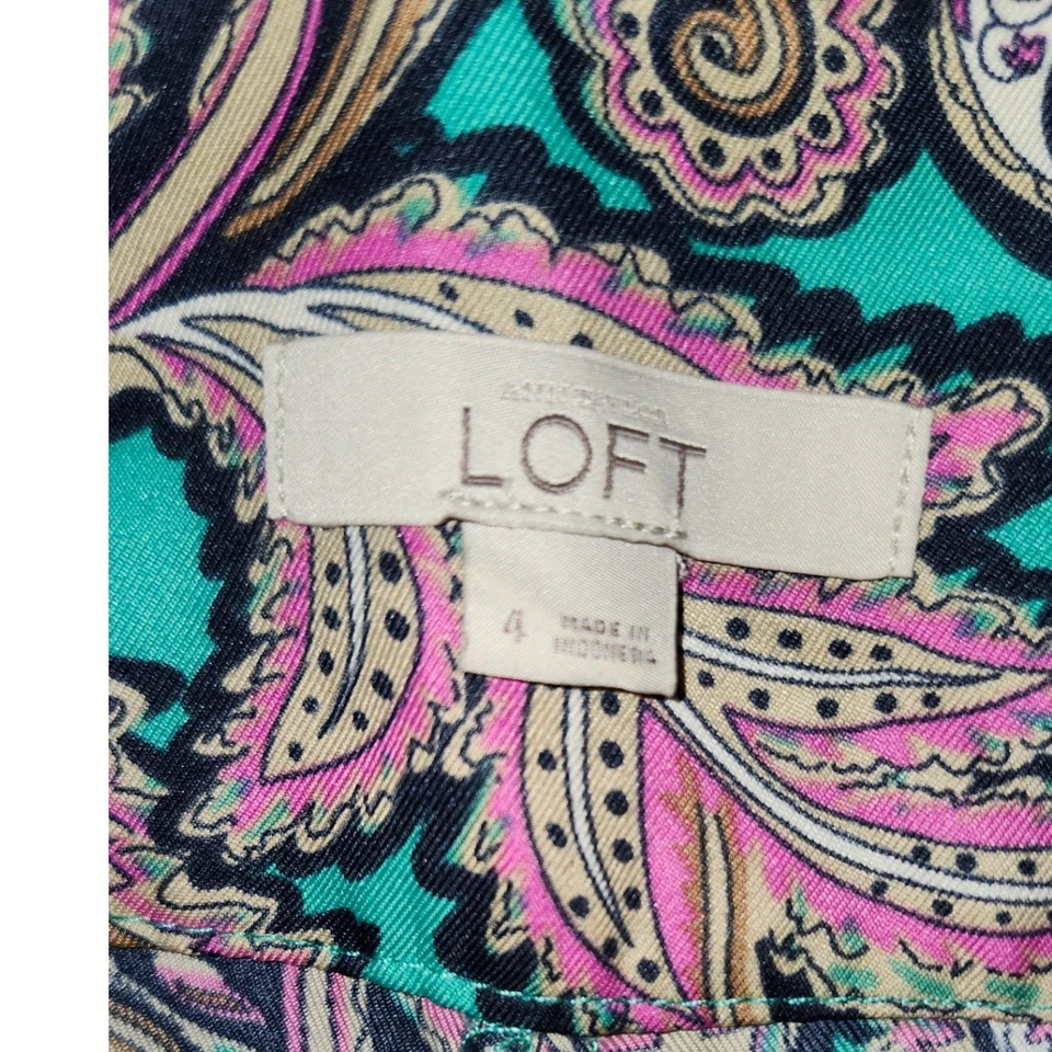 LOFT 佩斯利印花短裤绿松石粉色女式 4 码 — 第 2/4 张图片