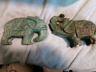 2 Vintage Hand Carved Elephants. Very Heavy Exotic Rare. Weigh 63 Oz. Each