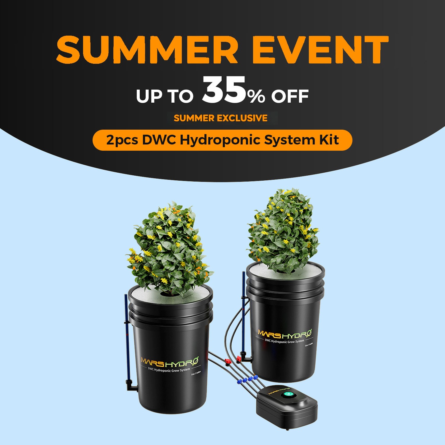Mars Hydro DWC Hydroponics Grow System 5 Gallon Deep Water Culture with 2 Bucket