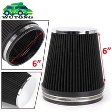 BLACK Short 6" 152mm Inlet Truck Air Intake Cone Replacement Dry Air Filter