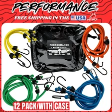 12 Pack Case Bungee Cord Strap Tarp Bungie Elastic Tie Down Set ATV UTV Cargo