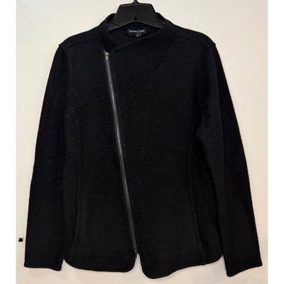 Eileen Fisher Petite Black 100% Merino Wool Asymmetrical Zip Jacket PM R16LBW
