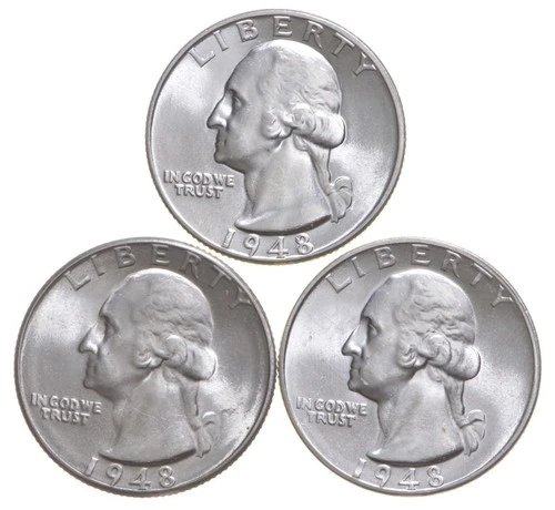 Choice Unc 1948 P+D+S Washington Quarter Gem BU Collection Lot Set *2483
