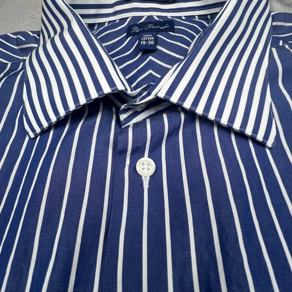 Paul Fredrick Shirt Mens 19-36 Long Sleeve Dress Classic Stripe Button Up - Image 4 of 4