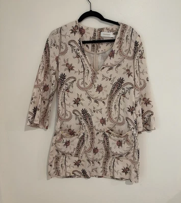 Zimmermann Beige Paisley V-Neck 3/4 Sleeve Zip dress Size 0