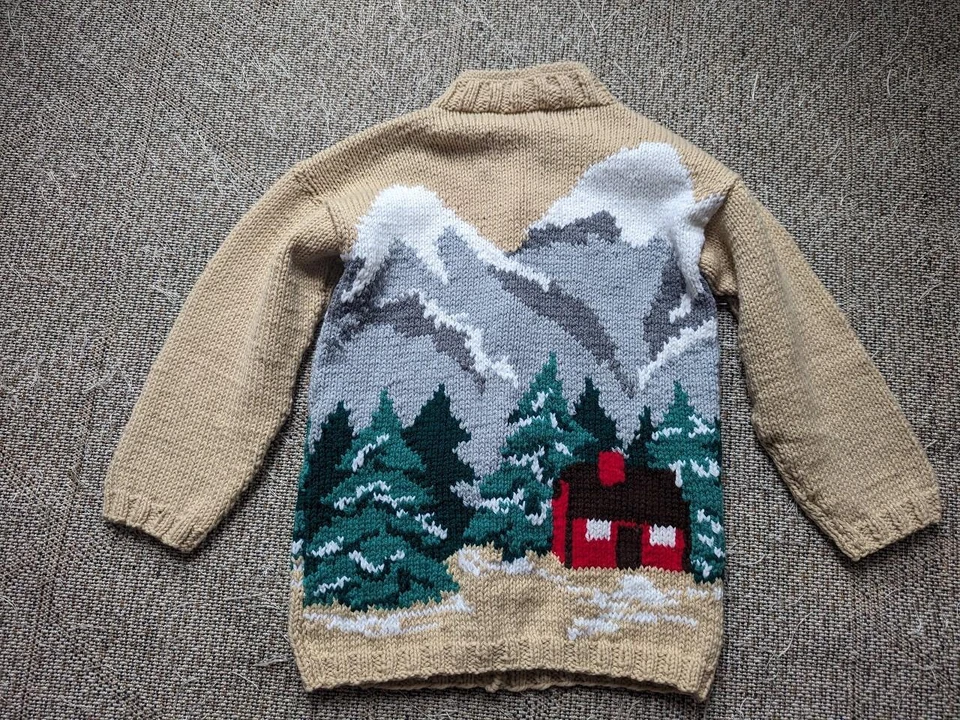 vintage COWICHAN handknit MOUNTAIN house ALL OVER sweater L chunky WOOL ll bean - Image 2 of 4