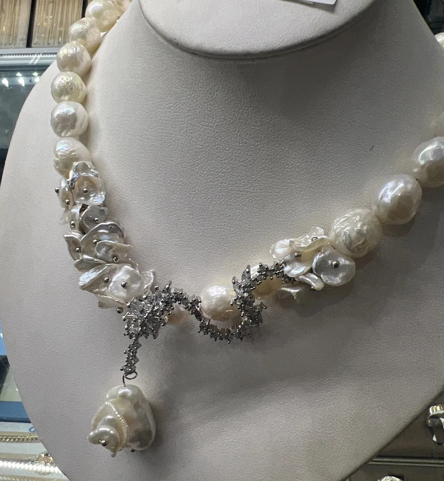 Hermoso collar barroco hecho a mano de perlas de agua dulce hermoso diseño