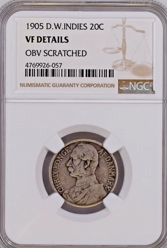 1905 Danish West Indies .800 Silver 20 Cents NGC VF 20C KM#79 Graded Very Fine