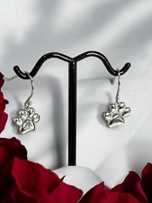 Puppy Paw Print Dangle Earrings 925 Sterling Silver Dog Lovers Favorite NWT NEW 