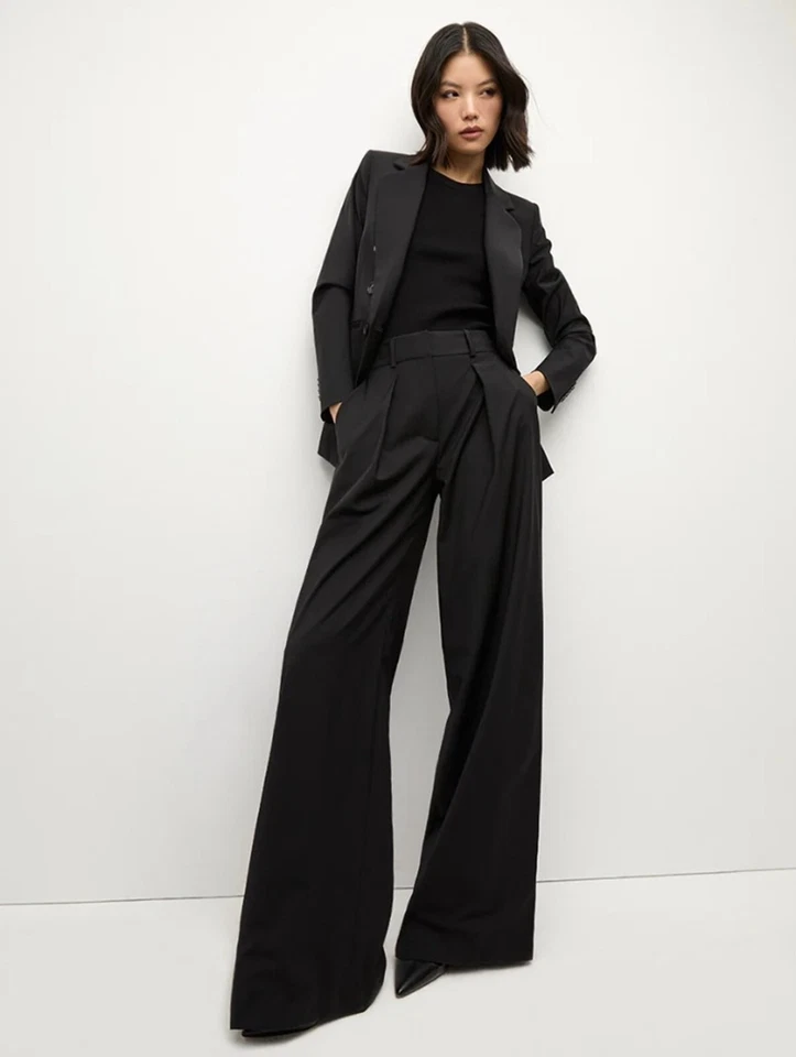 Pantalones negros Veronica Beard Sonia de pierna ancha para mujer - talla 4 - venta al por menor $498