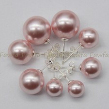 8/10/12/14mm Pink South Sea Shell Pearl Round Beads Silver Stud Earrings