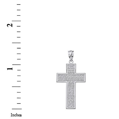 925 Sterling Silver The Lord's Our Father Prayer Cross Pendant Necklace - Picture 3 of 3
