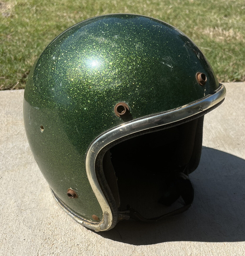 Vintage Arthur Fulmer Motorcycle Helmet AF40 Green Metal Vintage Arthur Fulmer Motorcycle Helmet AF40 Green Metal