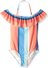 Lucky Brand Girls 237023 Lake Open Blue One-Piece Swimsuit Size 6X