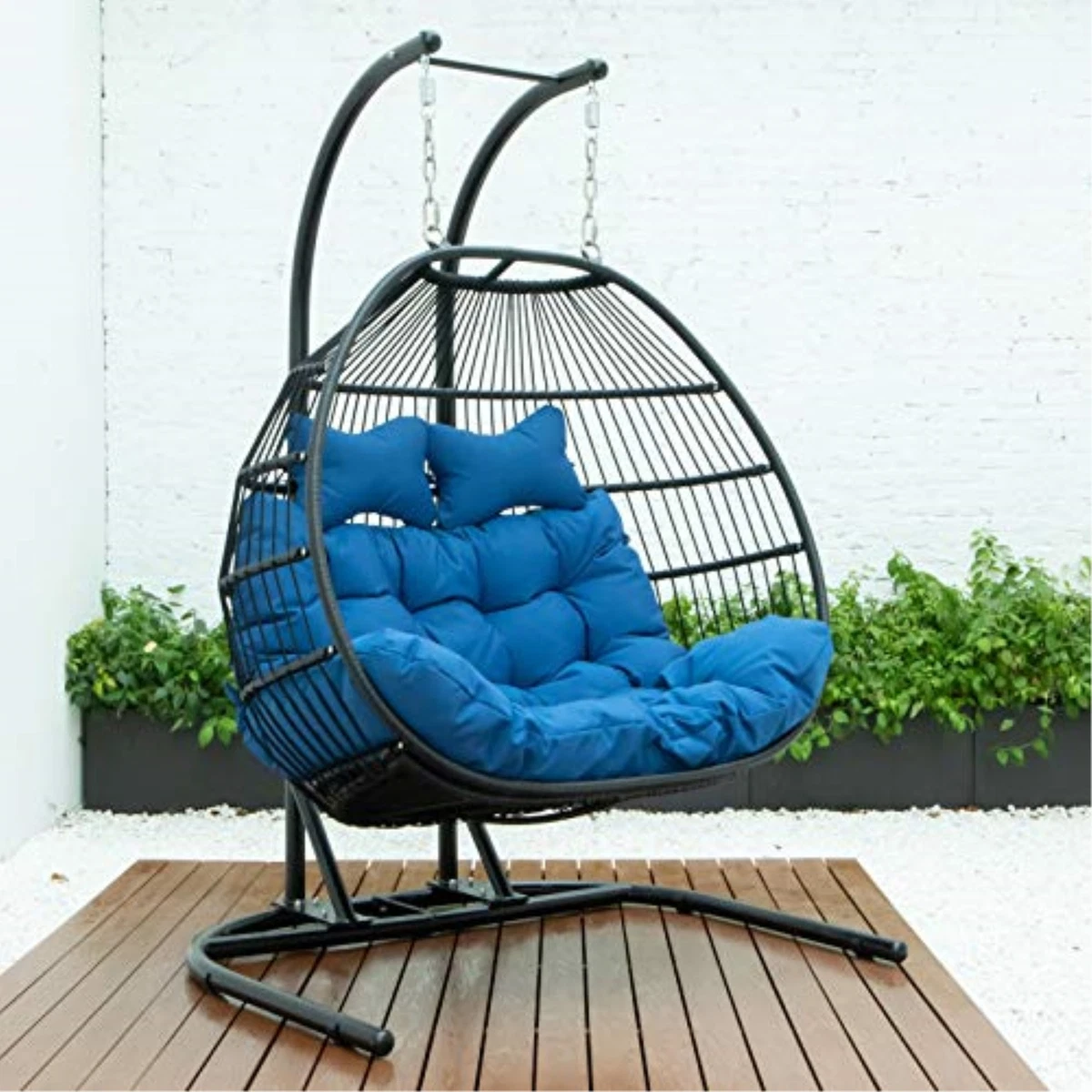 LeisureMod Wicker 2 Person Double Folding Hanging Egg Swing Chair