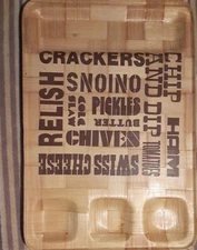 MID CENTURY MODERN BAMBOO INDENTED DIPP & SNACK / CHEESE & CRACKERS CHIPS TRAY  