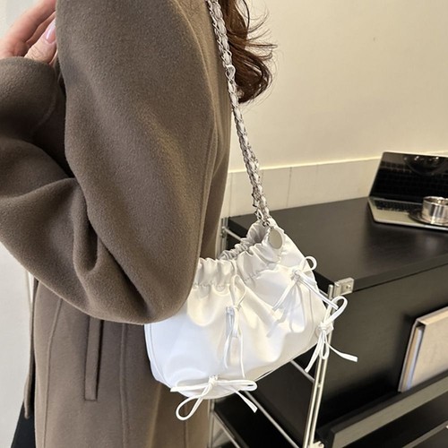 Casual Plain Plain Pleated Bag PU Leather Bucket Bag Fashion Handbag Women - Picture 7 of 16