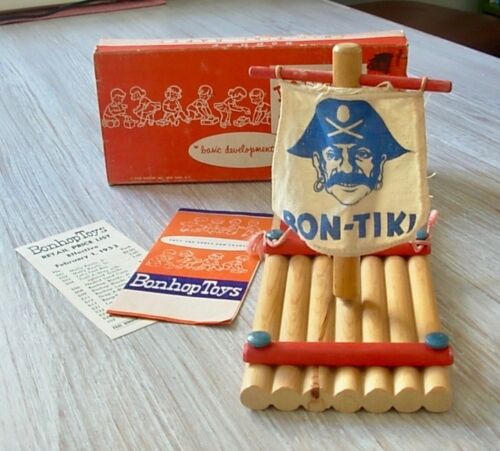 Unique, One of a Kind BonHop Toy Bon Tiki Wooden Raft vintage 1950's - Afbeelding 1 van 4