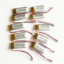 10 PCS 3.7V 150mAh 501230 Lipo Rechargeable Battery + JST 1.25mm 2pin Connector