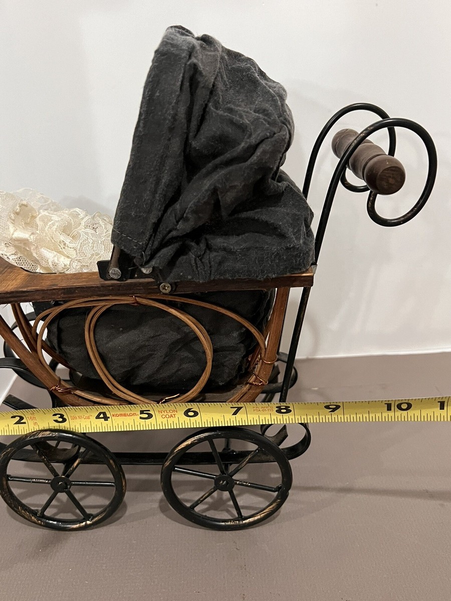 Victorian 1996 Enesco Patsy Babyette Doll Black Pram Buggy Carriage Wood  Metal