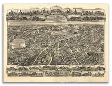 1897 Newton Centre Massachusetts Vintage Old Panoramic City Map - 24x32