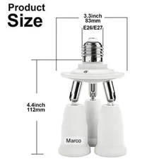 3 in 1 E26 Light Socket Splitter Adapter, Standard Base 3 Way Bulb Socket Holder