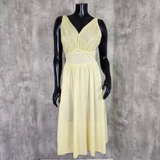 Vintage 50s 60s Vanity Fair Yellow Midi Tie Back Hollywood Glam Nightgown Pinup