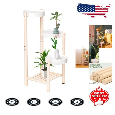 Natural Wood 4-Tier Bamboo Plant Shelf with Enhanced Stability & Easy Assembly